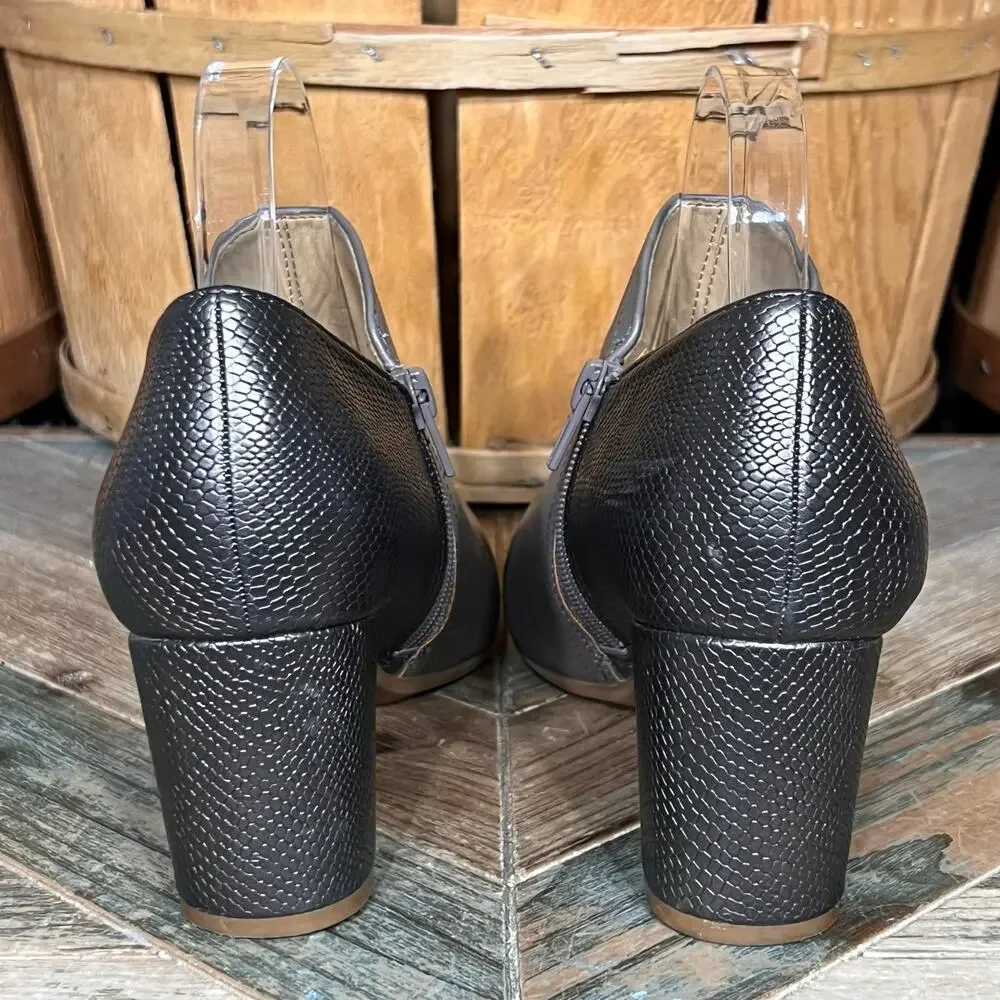 Naturalizer Misha Gray Metallic Snakeskin Faux Leather Block Heel Bootie Women 9